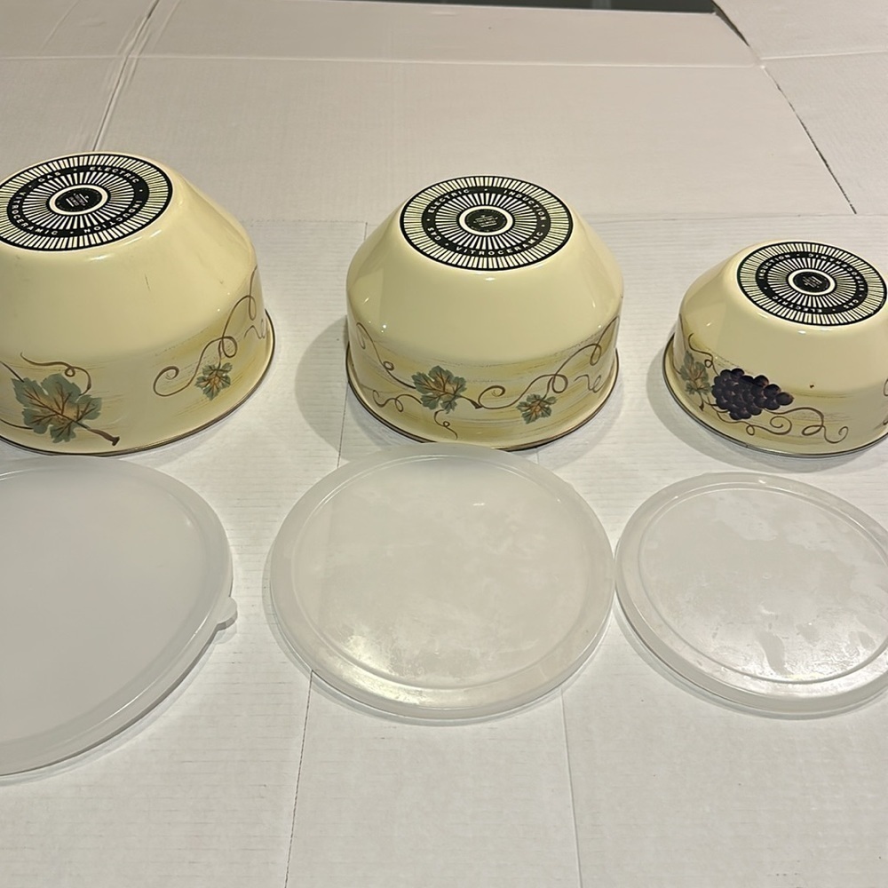 Vintage vitro ceramic set of 3 bowls w plastic covers yellow electric induction - Picture 5 of 16